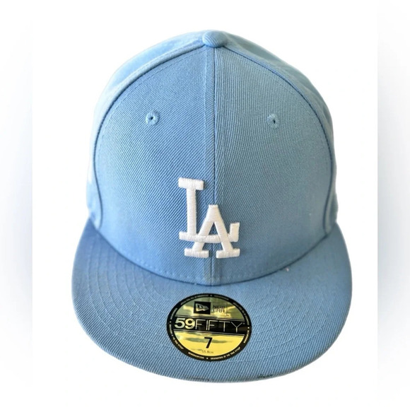 Los Angeles Dodgers New Era Fitted Hat Sky Blue/ Pink SIZE 7 1988 World Series - Picture 2 of 9